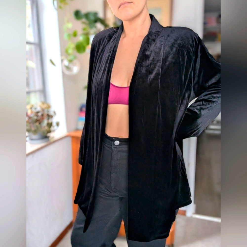 IMPRESSIONS - velvet draped cardigan - black - 2X